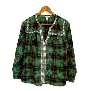 J. Crew Plaid V-Neck Long Sleeve Top